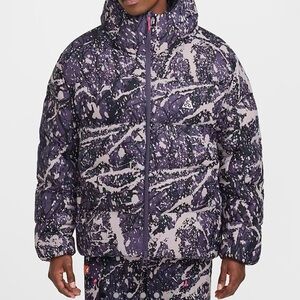 Nike Purple and Black Puffer Jacket with High Collar